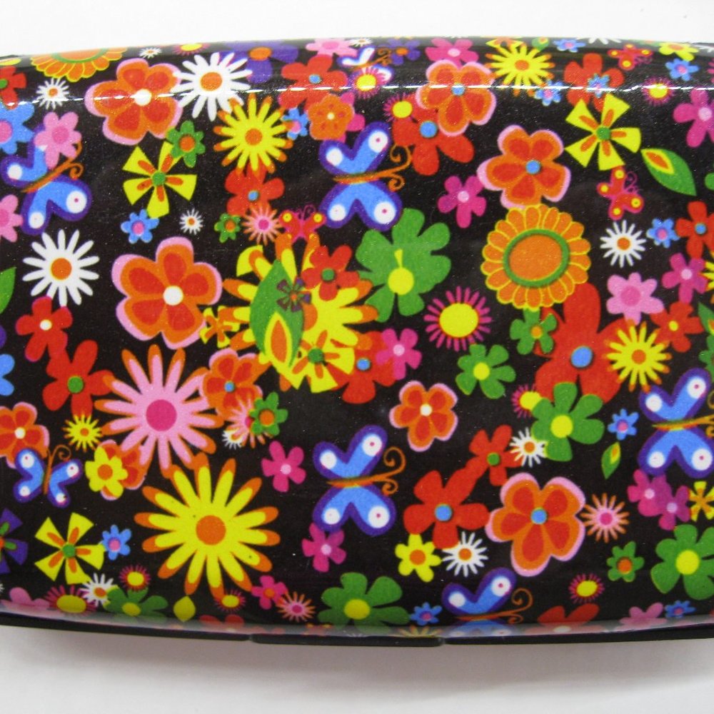 Armored RFID Floral Wallet, Hard Case Credit Card Holder, 6 Pocket